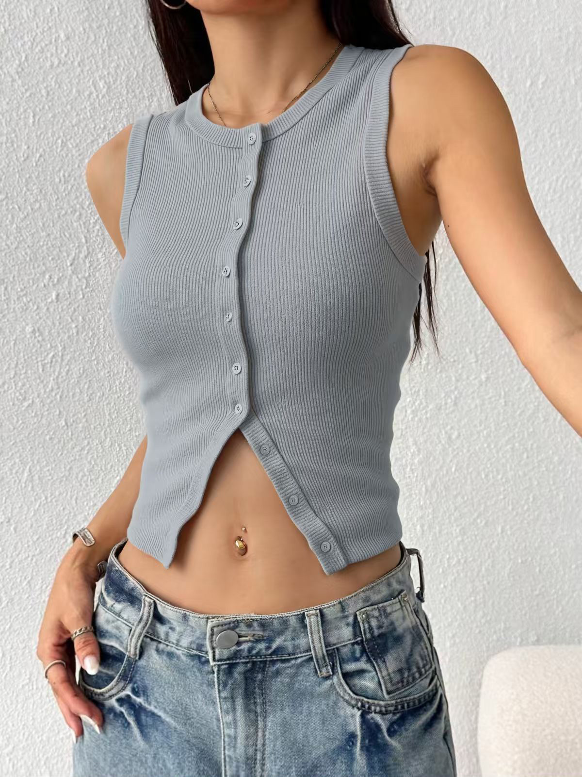 Camisola de malha canelada sem - Tank Top Ribbed avaliação e preço